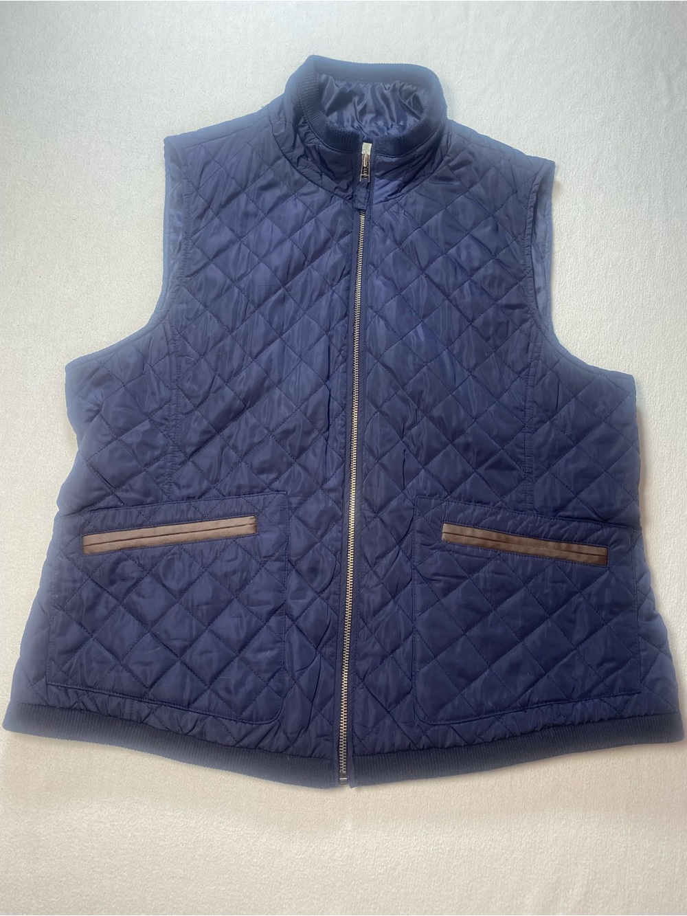Talbots Quilted Navy Sleeveless Vest Large